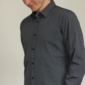 Calvin Klein Gray and Black Striped Button-up